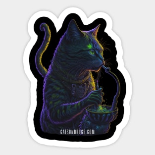 Techno T-Shirt - Psychedelic Techno Cat - Catsondrugs.com - Techno, rave, edm, festival, techno, trippy, music, 90s rave, psychedelic, party, trance, rave music, rave krispies, rave flyer T-Shirt Sticker